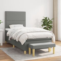 vidaXL atsperu gultas rāmis ar matraci, tumši pelēks audums, 100x200cm cena un informācija | Gultas | 220.lv