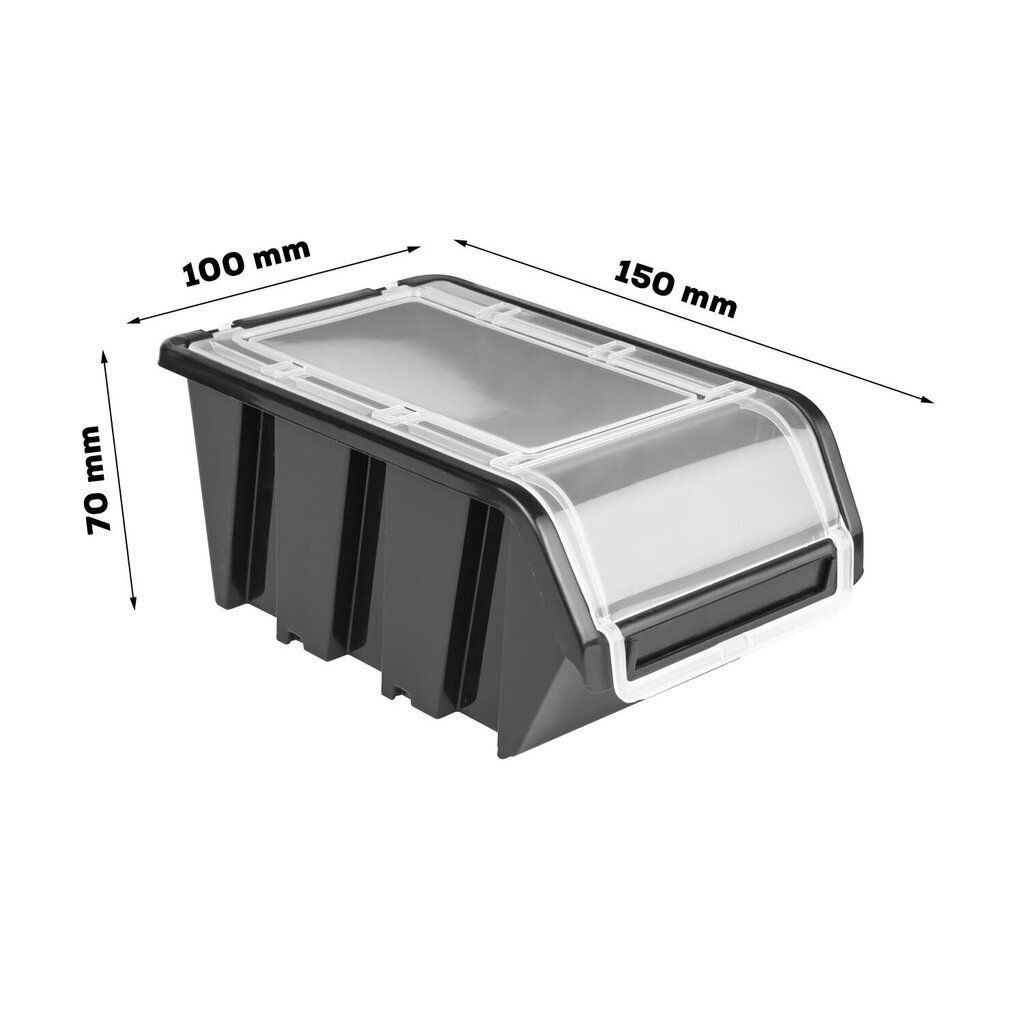 botle 10x Plastmasas saliekama kaste ar vāku 100x155x70 mm melna cena un informācija | Instrumentu kastes | 220.lv