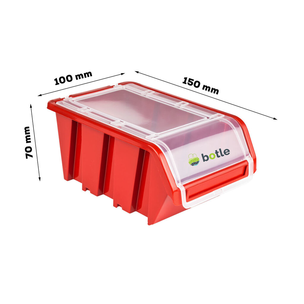 botle 50x Plastmasas saliekama kaste ar vāku 100x155x70 mm sarkana cena un informācija | Instrumentu kastes | 220.lv