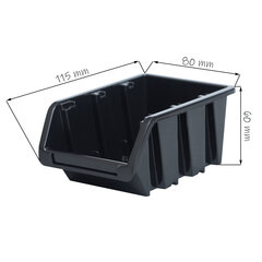 Штабелируемый пластиковый ящик для хранения, 80x115x60 мм, черный цена и информация | Ящики для инструментов | 220.lv