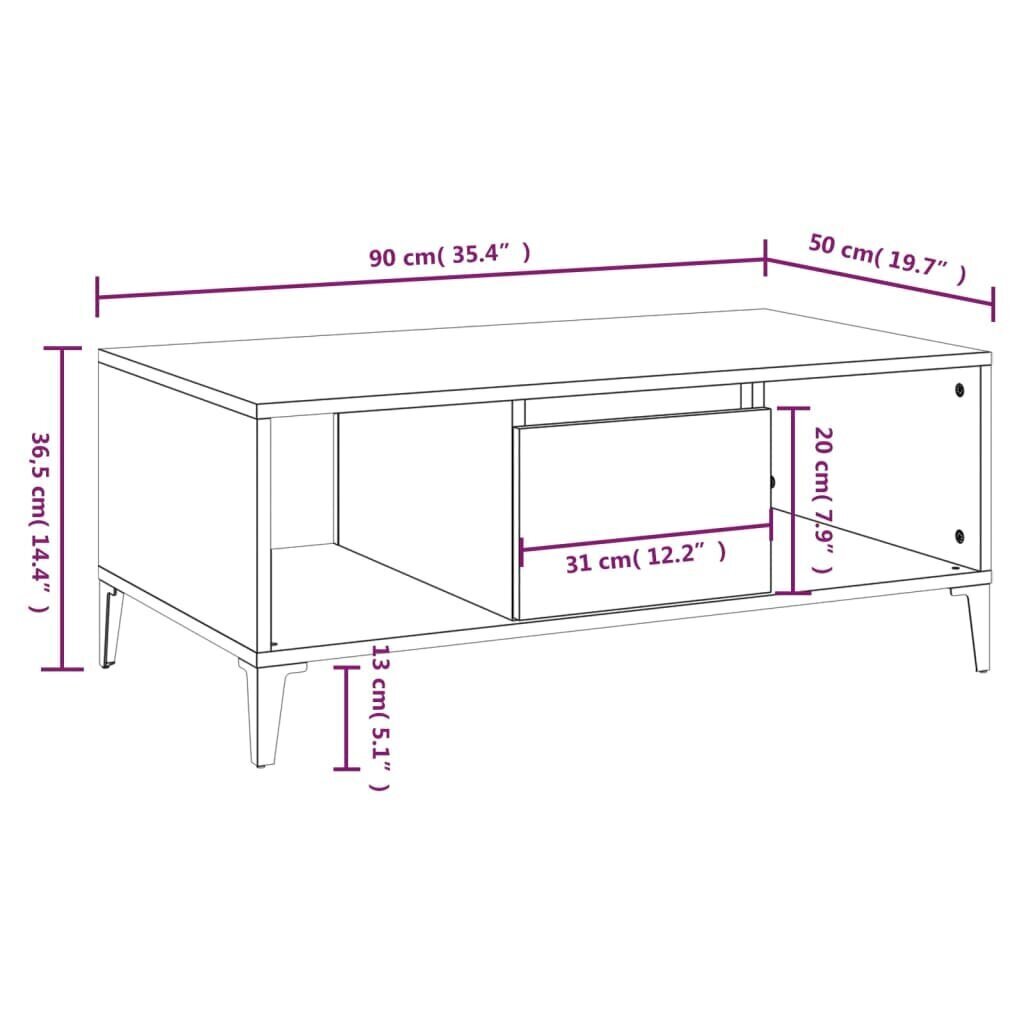 vidaXL kafijas galdiņš, melns, 90x50x36,5 cm, inženierijas koks cena un informācija | Žurnālgaldiņi | 220.lv