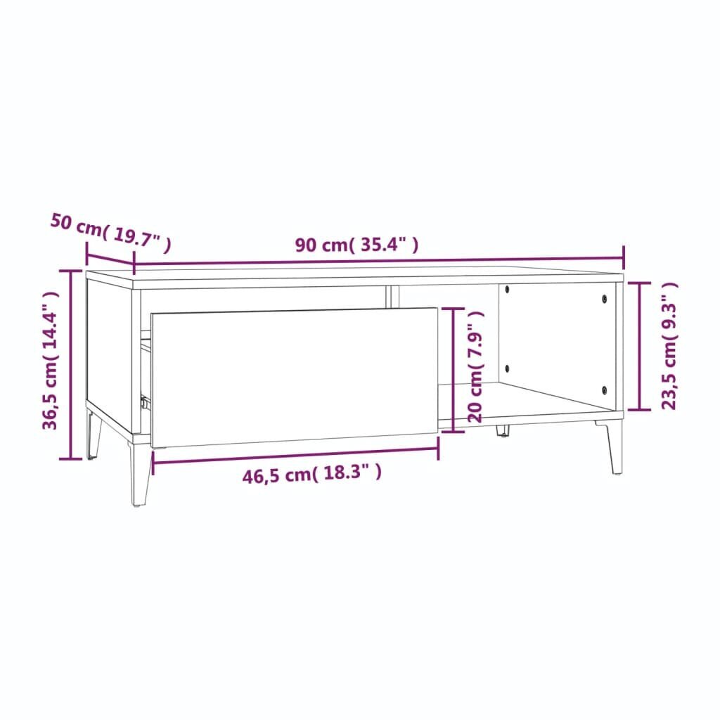 vidaXL kafijas galdiņš, balts, 90x50x36,5 cm, inženierijas koks cena un informācija | Žurnālgaldiņi | 220.lv