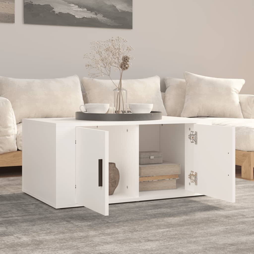 vidaXL kafijas galdiņš, balts, 80x50x36 cm, inženierijas koks cena un informācija | Žurnālgaldiņi | 220.lv