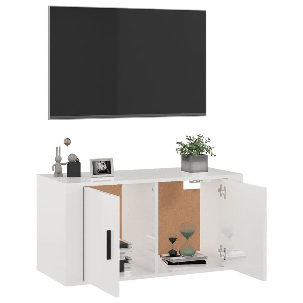 vidaXL sienas TV skapītis, spīdīgi balts, 80x34,5x40 cm цена и информация | TV galdiņi | 220.lv