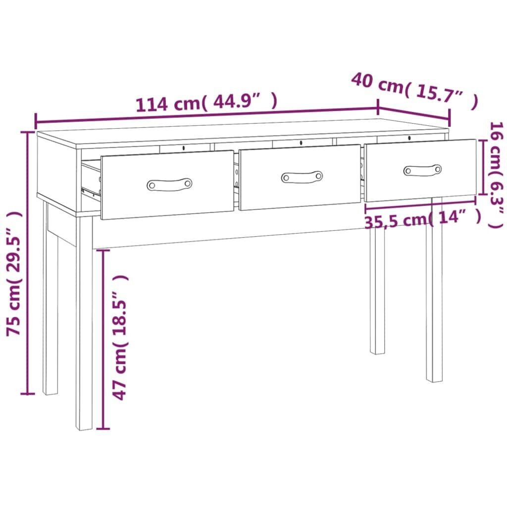 vidaXL konsoles galdiņš, pelēks, 114x40x75 cm, priedes masīvkoks cena un informācija | Žurnālgaldiņi | 220.lv