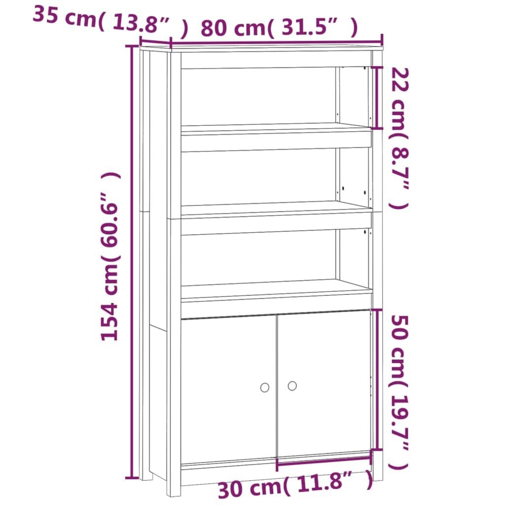 vidaXL augstais skapītis, balts, 80x35x154 cm, priedes masīvkoks cena un informācija | Skapīši viesistabai | 220.lv