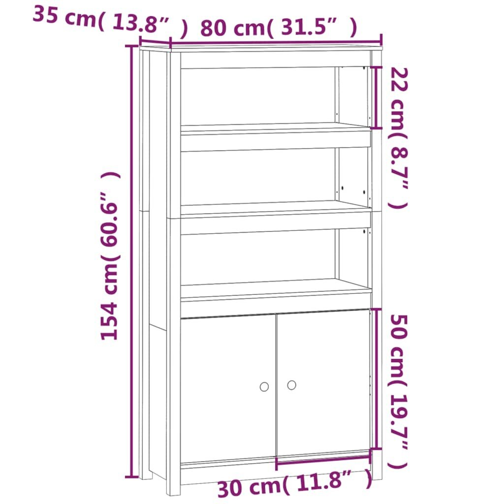 vidaXL augstais skapītis, melns, 80x35x154 cm, priedes masīvkoks cena un informācija | Skapīši viesistabai | 220.lv