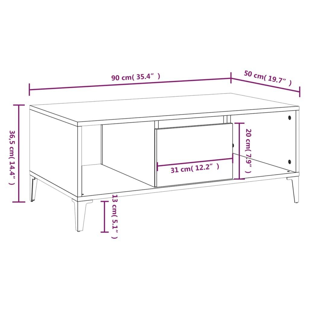 vidaXL kafijas galdiņš, betona pelēks, 90x50x36,5cm, inženierijas koks cena un informācija | Žurnālgaldiņi | 220.lv
