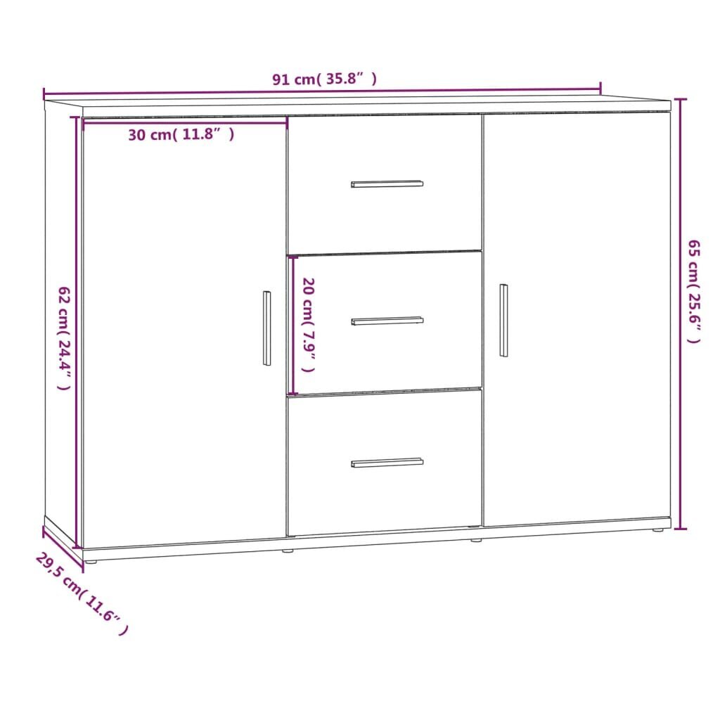 vidaXL kumode, spīdīgi balta, 91x29,5x65 cm, inženierijas koks cena un informācija | Skapīši viesistabai | 220.lv