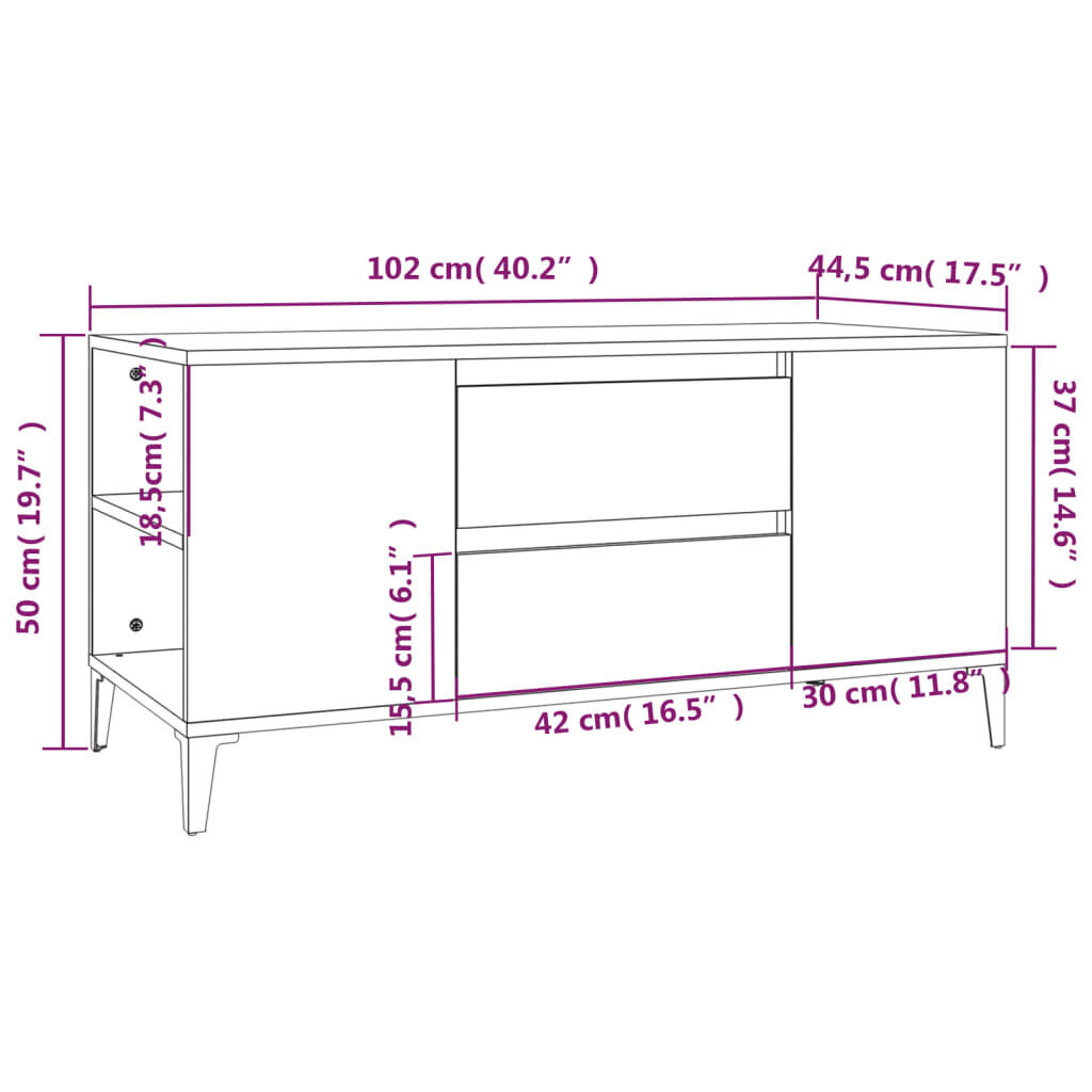 vidaXL TV skapītis, balts, 102x44,5x50 cm, inženierijas koks cena un informācija | TV galdiņi | 220.lv