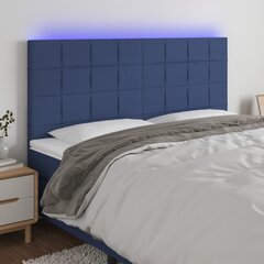 vidaXL gultas galvgalis ar LED, 180x5x118/128 cm, zils audums cena un informācija | Gultas | 220.lv