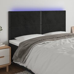 vidaXL gultas galvgalis ar LED, 180x5x118/128 cm, melns samts cena un informācija | Gultas | 220.lv