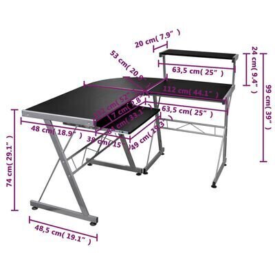 Stūra datorgalds, 132x112x99cm, melns cena un informācija | Datorgaldi, rakstāmgaldi, biroja galdi | 220.lv