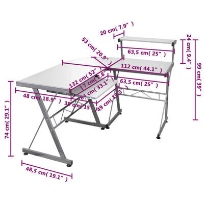 Stūra datorgalds, 132x112x99cm, balts cena un informācija | Datorgaldi, rakstāmgaldi, biroja galdi | 220.lv