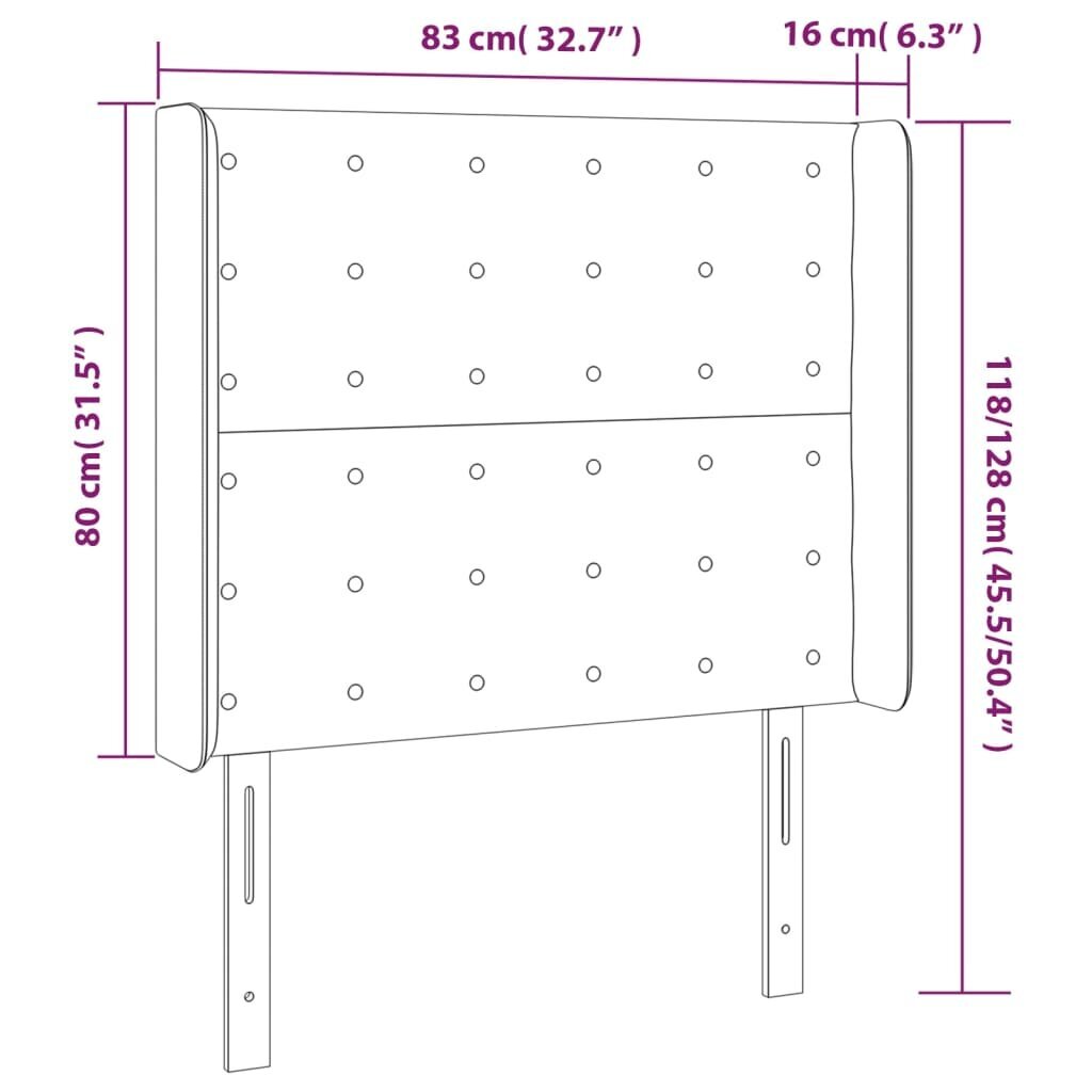 vidaXL gultas galvgalis ar LED, 83x16x118/128 cm, rozā samts цена и информация | Gultas | 220.lv