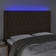 vidaXL gultas galvgalis ar LED, 147x16x118/128 cm, tumši brūns audums cena un informācija | Gultas | 220.lv