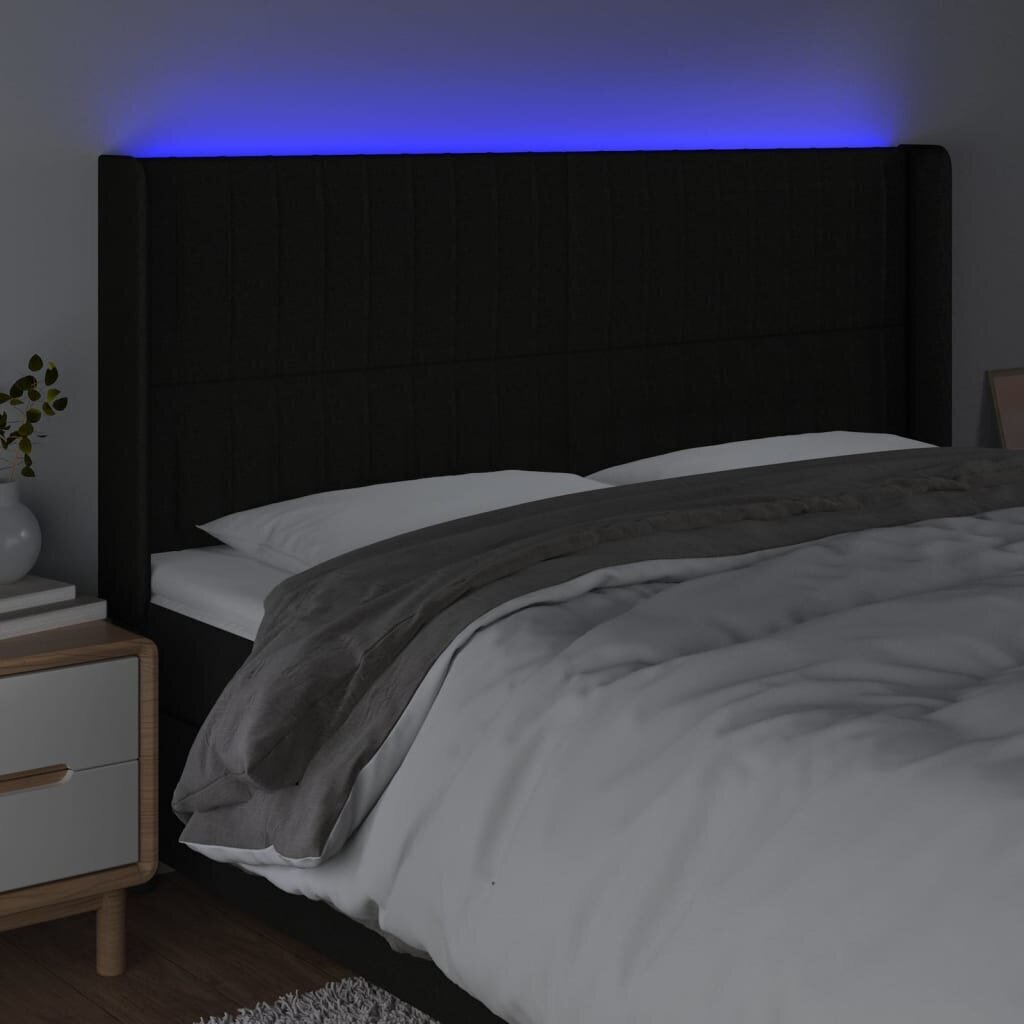 vidaXL gultas galvgalis ar LED, 183x16x118/128 cm, melns audums цена и информация | Gultas | 220.lv