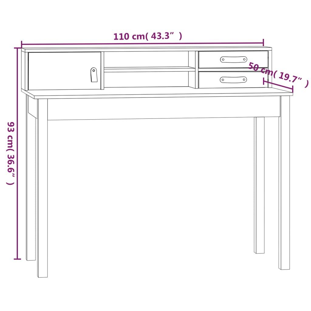 Rakstāmgalds vidaXL, 110x50x93 cm, balts cena un informācija | Datorgaldi, rakstāmgaldi, biroja galdi | 220.lv