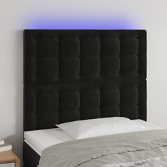 vidaXL gultas galvgalis ar LED, 90x5x118/128 cm, melns samts cena un informācija | Gultas | 220.lv