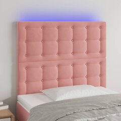 vidaXL gultas galvgalis ar LED, 80x5x118/128 cm, rozā samts cena un informācija | Gultas | 220.lv