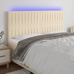 vidaXL gultas galvgalis ar LED, 200x5x118/128 cm, krēmkrāsas audums cena un informācija | Gultas | 220.lv