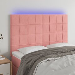 vidaXL gultas galvgalis ar LED, 144x5x118/128 cm, rozā samts cena un informācija | Gultas | 220.lv