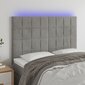 vidaXL gultas galvgalis ar LED, 144x5x118/128 cm, gaiši pelēks samts cena un informācija | Gultas | 220.lv