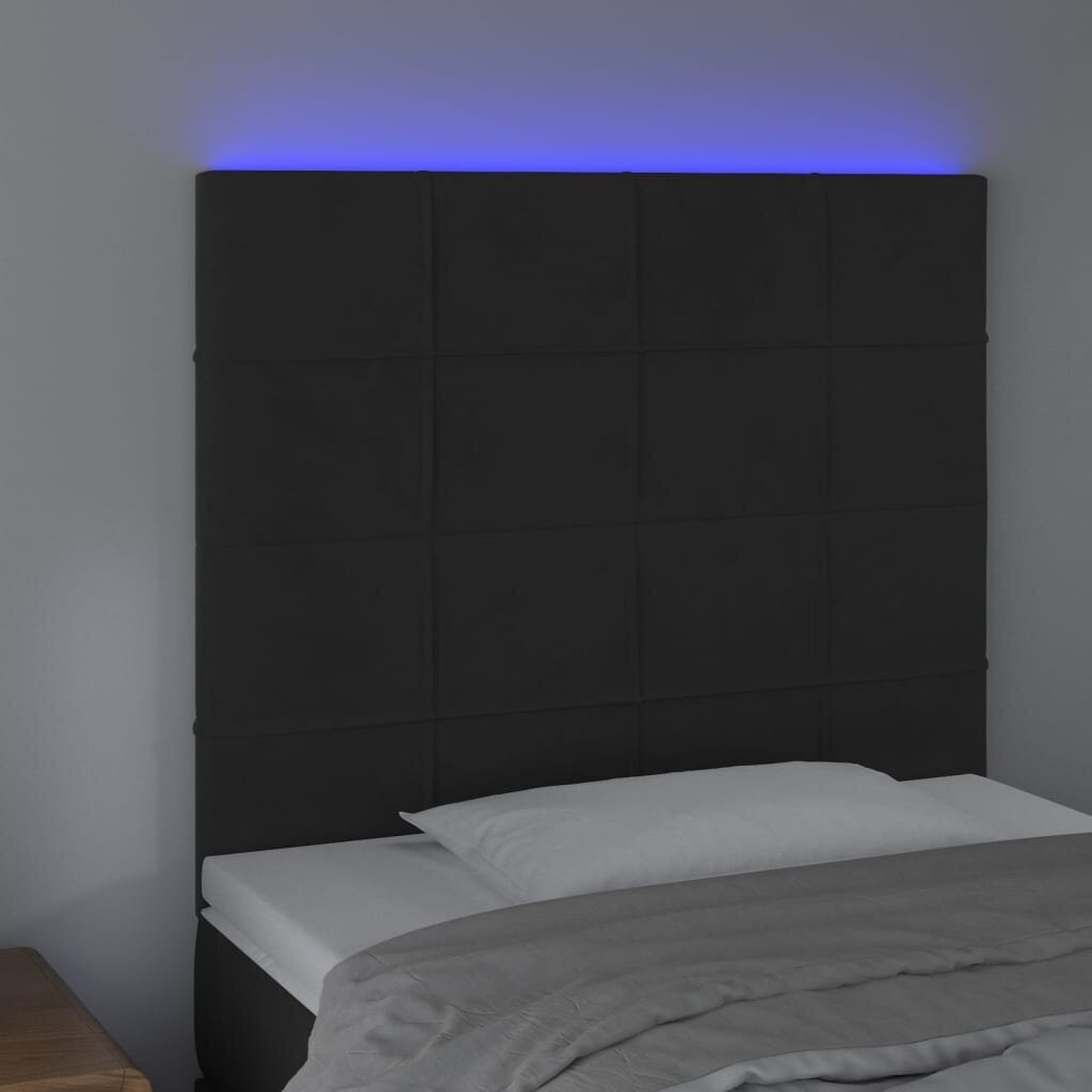 vidaXL gultas galvgalis ar LED, 100x5x118/128 cm, melns samts цена и информация | Gultas | 220.lv