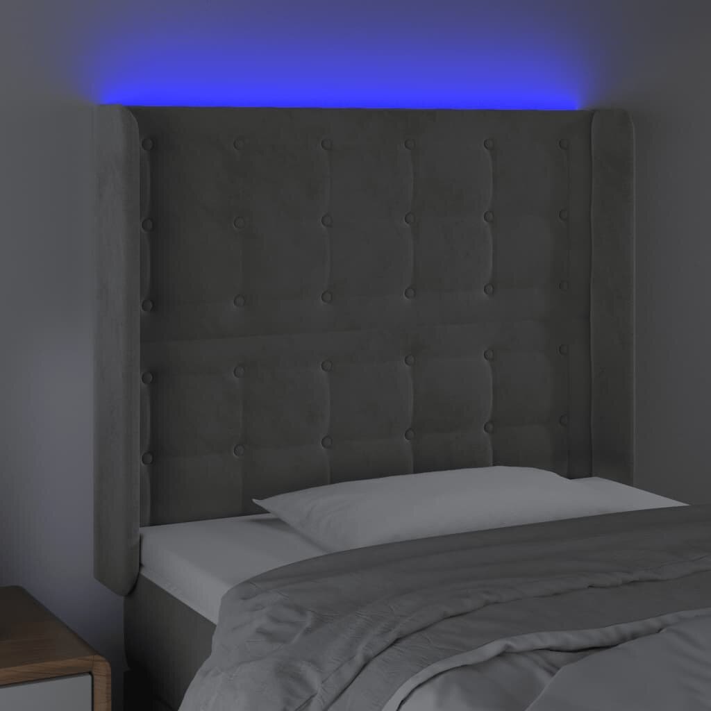 vidaXL gultas galvgalis ar LED, 93x16x118/128 cm, gaiši pelēks samts cena un informācija | Gultas | 220.lv
