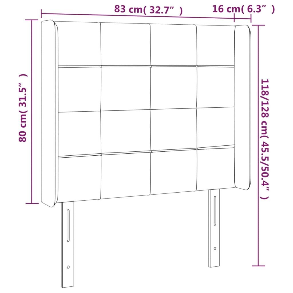 vidaXL gultas galvgalis ar LED, 83x16x118/128 cm, tumši pelēks audums цена и информация | Gultas | 220.lv