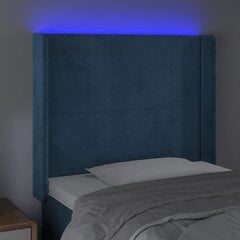 vidaXL gultas galvgalis ar LED, 83x16x118/128 cm, tumši zils samts cena un informācija | Gultas | 220.lv