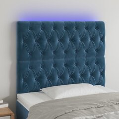 vidaXL gultas galvgalis ar LED, 90x7x118/128 cm, tumši zils samts cena un informācija | Gultas | 220.lv