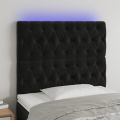 vidaXL gultas galvgalis ar LED, 90x7x118/128 cm, melns samts cena un informācija | Gultas | 220.lv