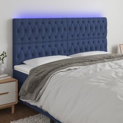 vidaXL gultas galvgalis ar LED, 200x7x118/128 cm, zils audums cena un informācija | Gultas | 220.lv