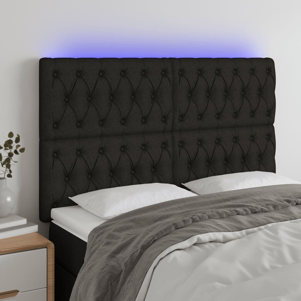 vidaXL gultas galvgalis ar LED, 160x7x118/128 cm, melns audums цена и информация | Gultas | 220.lv