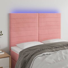 vidaXL gultas galvgalis ar LED, 144x5x118/128 cm, rozā samts cena un informācija | Gultas | 220.lv