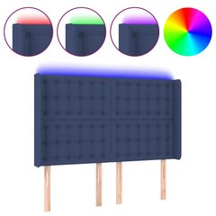 vidaXL gultas galvgalis ar LED, 147x16x118/128 cm, zils audums cena un informācija | Gultas | 220.lv