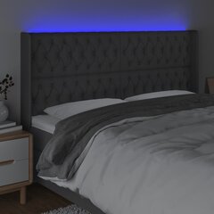 vidaXL gultas galvgalis ar LED, 203x16x118/128 cm, tumši pelēks audums cena un informācija | Gultas | 220.lv
