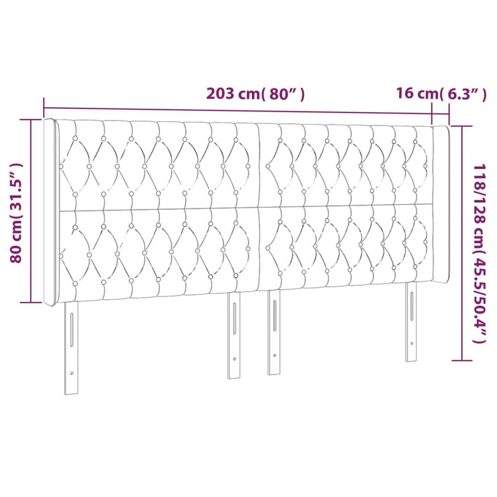 vidaXL gultas galvgalis ar LED, 203x16x118/128 cm, tumši pelēks audums цена и информация | Gultas | 220.lv