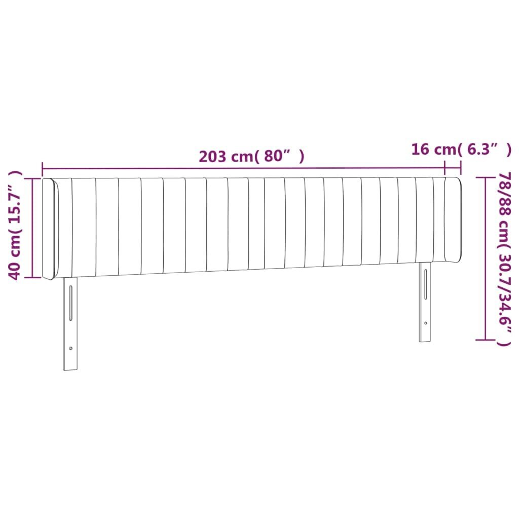 vidaXL gultas galvgalis ar LED, 203x16x78/88 cm, zils audums cena un informācija | Gultas | 220.lv