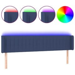 vidaXL gultas galvgalis ar LED, 203x16x78/88 cm, zils audums cena un informācija | Gultas | 220.lv