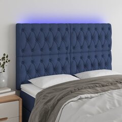 vidaXL gultas galvgalis ar LED, 160x7x118/128 cm, zils audums cena un informācija | Gultas | 220.lv