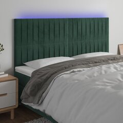 vidaXL gultas galvgalis ar LED, 180x5x118/128 cm, tumši zaļš samts cena un informācija | Gultas | 220.lv