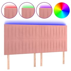 vidaXL gultas galvgalis ar LED, 160x5x118/128 cm, rozā samts cena un informācija | Gultas | 220.lv