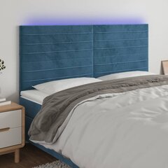 vidaXL gultas galvgalis ar LED, 200x5x118/128 cm, tumši zils samts cena un informācija | Gultas | 220.lv