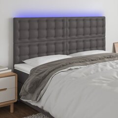 vidaXL gultas galvgalis ar LED, 160x5x118/128 cm, pelēks mākslīgā āda cena un informācija | Gultas | 220.lv