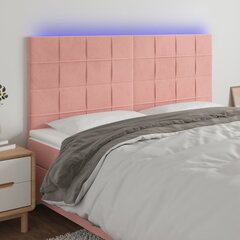 vidaXL gultas galvgalis ar LED, 180x5x118/128 cm, rozā samts cena un informācija | Gultas | 220.lv