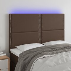 vidaXL gultas galvgalis ar LED, 144x5x118/128 cm, brūna mākslīgā āda цена и информация | Кровати | 220.lv