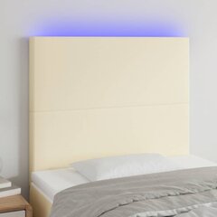 vidaXL gultas galvgalis ar LED, 80x5x118/128cm krēmkrāsas mākslīgā āda cena un informācija | Gultas | 220.lv