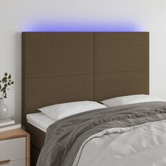 vidaXL gultas galvgalis ar LED, 144x5x118/128 cm, tumši brūns audums cena un informācija | Gultas | 220.lv